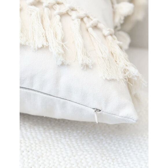 1pc Crochet Tassel Cushion Cover Cream Colored Without Filler - Picture 4 of 4